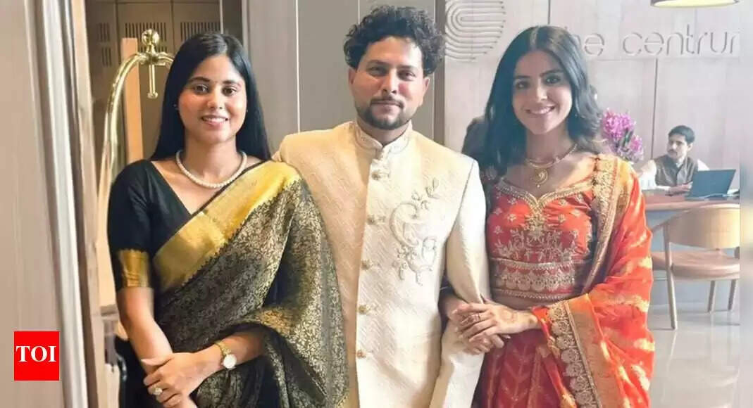 Rinku Singh’s would-be-bride, Priya Saroj seems to be elegant in a black-gold saree at Kuldeep Yadav’s engagement bash |